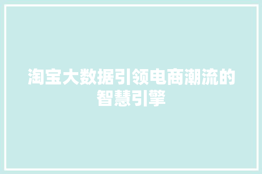淘宝大数据引领电商潮流的智慧引擎