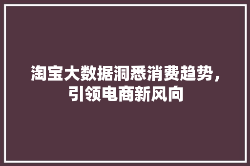 淘宝大数据洞悉消费趋势,引领电商新风向 淘宝大数据洞悉消费趋势,引领电商新风向