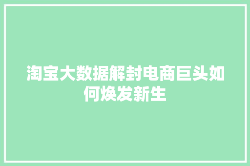 淘宝大数据解封电商巨头如何焕发新生