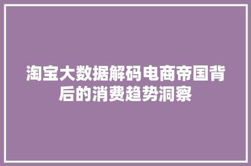 淘宝大数据解码电商帝国背后的消费趋势洞察