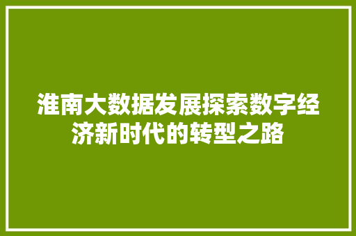 淮南大数据发展探索数字经济新时代的转型之路 淮南大数据发展探索数字经济新时代的转型之路