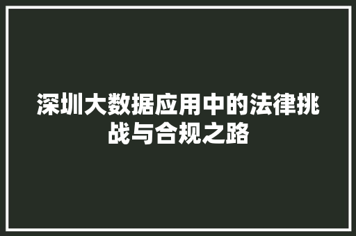 深圳大数据应用中的法律挑战与合规之路