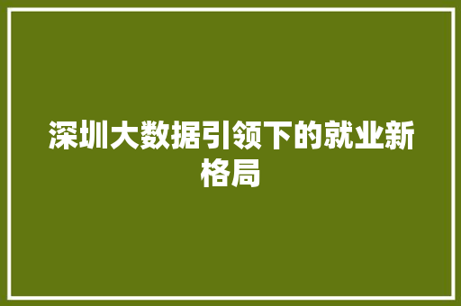 深圳大数据引领下的就业新格局