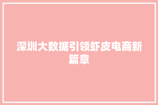 深圳大数据引领虾皮电商新篇章