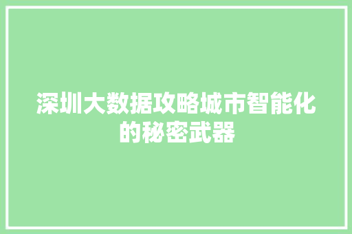 深圳大数据攻略城市智能化的秘密武器