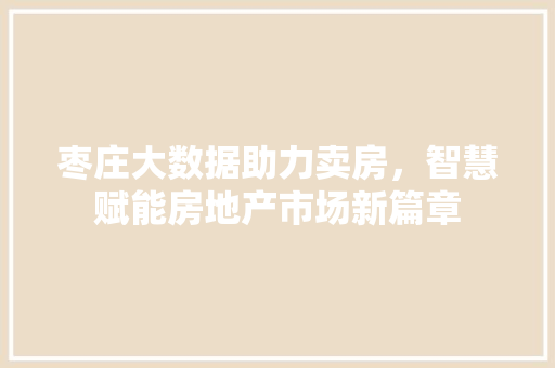枣庄大数据助力卖房，智慧赋能房地产市场新篇章