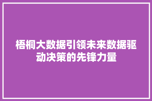 梧桐大数据引领未来数据驱动决策的先锋力量