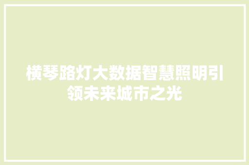 横琴路灯大数据智慧照明引领未来城市之光 横琴路灯大数据智慧照明引领未来城市之光