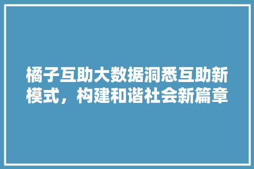 橘子互助大数据洞悉互助新模式，构建和谐社会新篇章