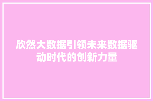 欣然大数据引领未来数据驱动时代的创新力量 欣然大数据引领未来数据驱动时代的创新力量