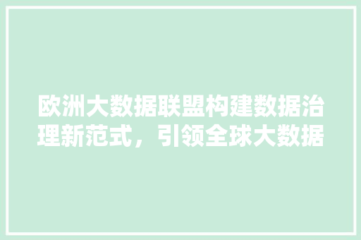 欧洲大数据联盟构建数据治理新范式,引领全球大数据发展 欧洲大数据联盟构建数据治理新范式,引领全球大数据发展