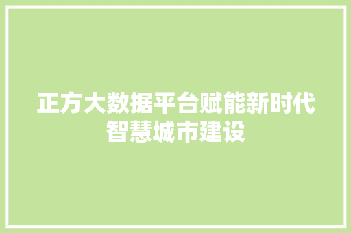 正方大数据平台赋能新时代智慧城市建设