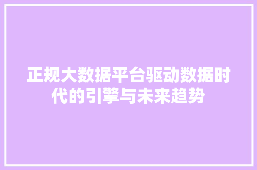 正规大数据平台驱动数据时代的引擎与未来趋势