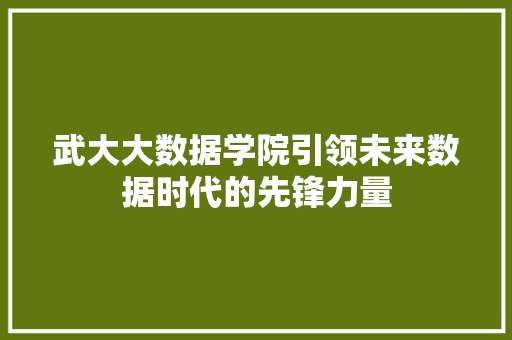 武大大数据学院引领未来数据时代的先锋力量