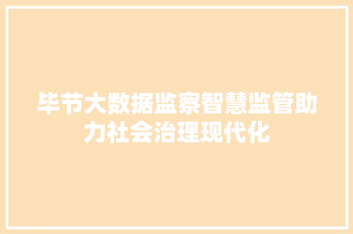 毕节大数据监察智慧监管助力社会治理现代化