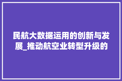 民航大数据运用的创新与发展_推动航空业转型升级的引擎