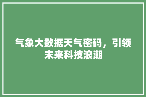 气象大数据天气密码，引领未来科技浪潮