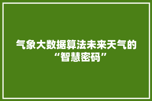 气象大数据算法未来天气的“智慧密码”