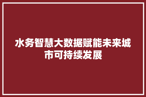 水务智慧大数据赋能未来城市可持续发展
