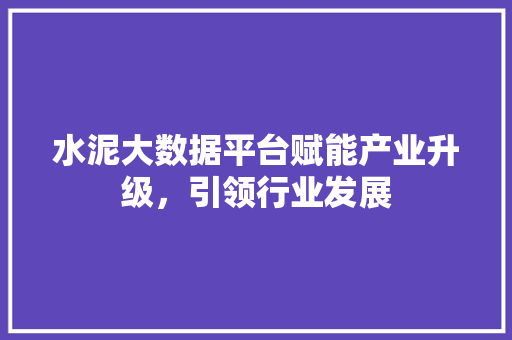 水泥大数据平台赋能产业升级，引领行业发展 电脑故障维修