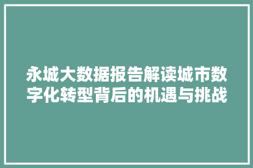 永城大数据报告解读城市数字化转型背后的机遇与挑战