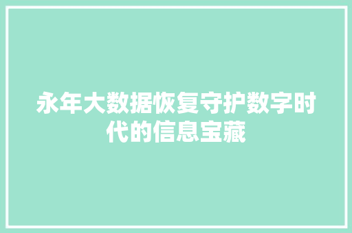 永年大数据恢复守护数字时代的信息宝藏
