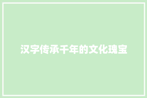 汉字传承千年的文化瑰宝