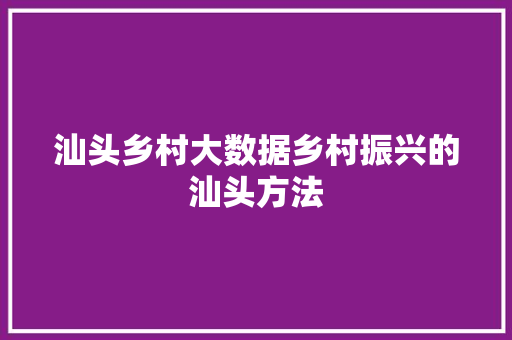 汕头乡村大数据乡村振兴的汕头方法 汕头乡村大数据乡村振兴的汕头方法