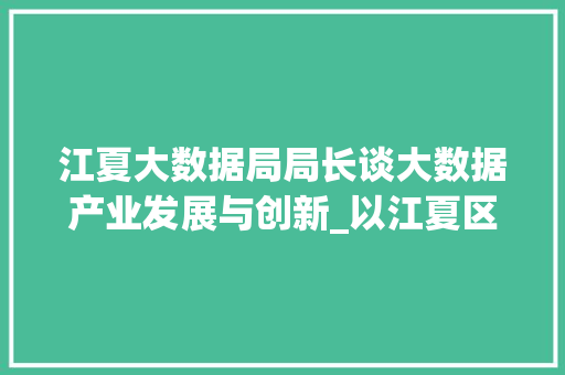 江夏大数据局局长谈大数据产业发展与创新_以江夏区为例