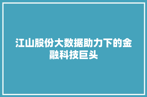 江山股份大数据助力下的金融科技巨头
