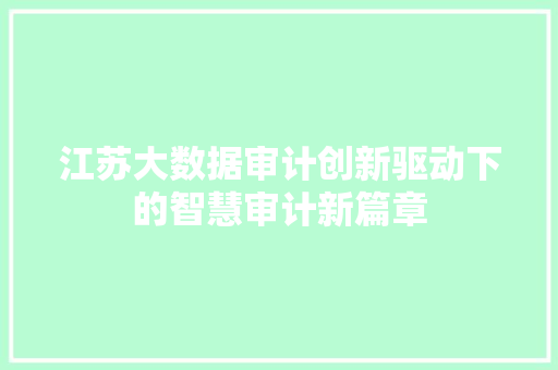 江苏大数据审计创新驱动下的智慧审计新篇章 江苏大数据审计创新驱动下的智慧审计新篇章