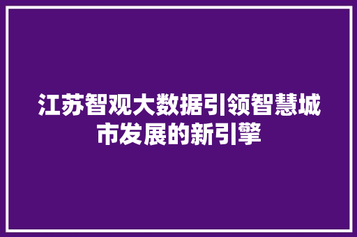 江苏智观大数据引领智慧城市发展的新引擎