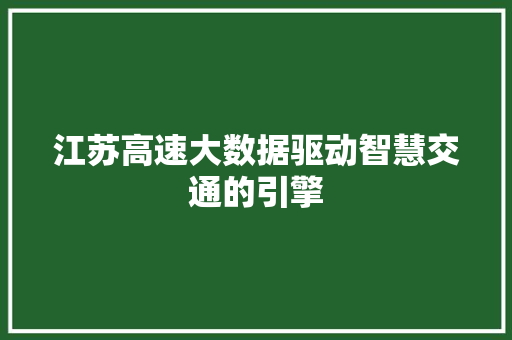 江苏高速大数据驱动智慧交通的引擎 江苏高速大数据驱动智慧交通的引擎