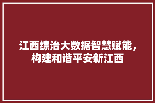 江西综治大数据智慧赋能，构建和谐平安新江西