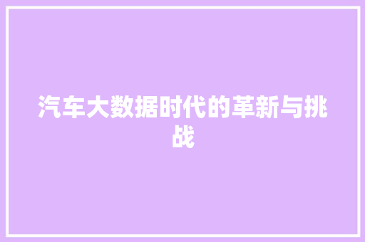 汽车大数据时代的革新与挑战