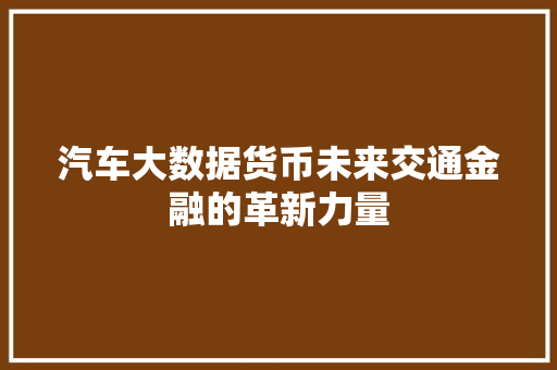 汽车大数据货币未来交通金融的革新力量