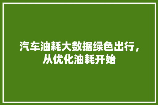 汽车油耗大数据绿色出行,从优化油耗开始 汽车油耗大数据绿色出行,从优化油耗开始