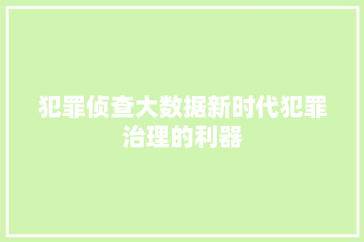 犯罪侦查大数据新时代犯罪治理的利器