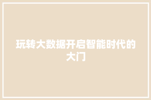玩转大数据开启智能时代的大门