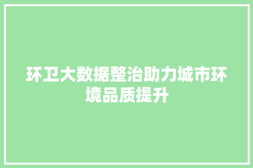 环卫大数据整治助力城市环境品质提升