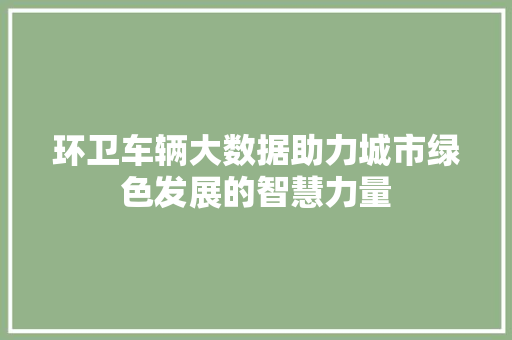 环卫车辆大数据助力城市绿色发展的智慧力量