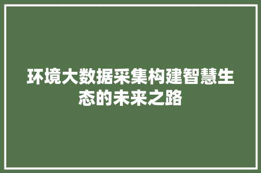 环境大数据采集构建智慧生态的未来之路