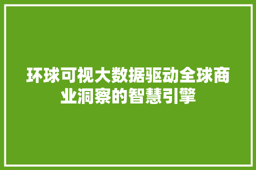 环球可视大数据驱动全球商业洞察的智慧引擎