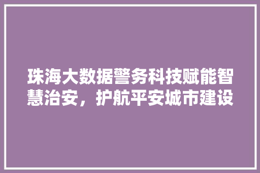 珠海大数据警务科技赋能智慧治安，护航平安城市建设