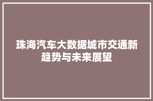 珠海汽车大数据城市交通新趋势与未来展望
