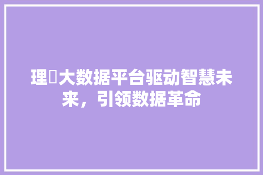 理瓃大数据平台驱动智慧未来,引领数据革命 理瓃大数据平台驱动智慧未来,引领数据革命