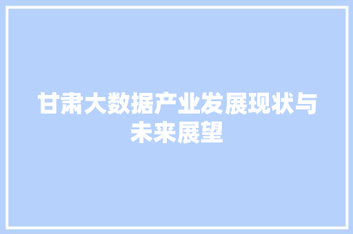 甘肃大数据产业发展现状与未来展望