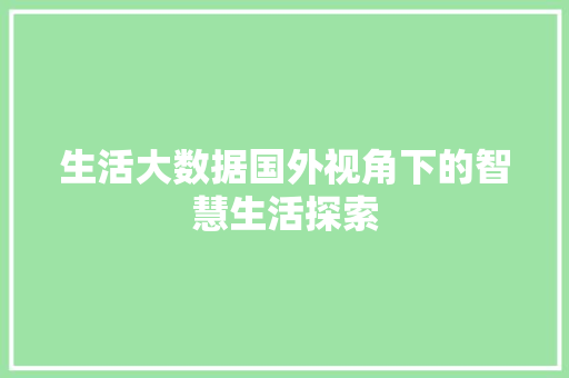 生活大数据国外视角下的智慧生活探索