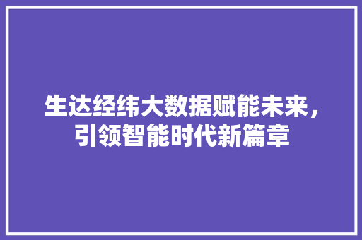 生达经纬大数据赋能未来，引领智能时代新篇章