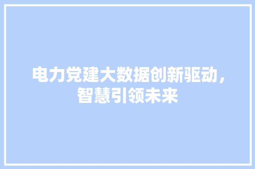 电力党建大数据创新驱动，智慧引领未来